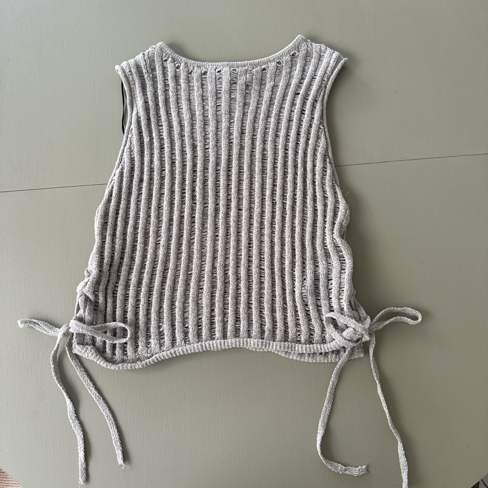 Moss green Ribbed Knit Side-Tie Crop Tank